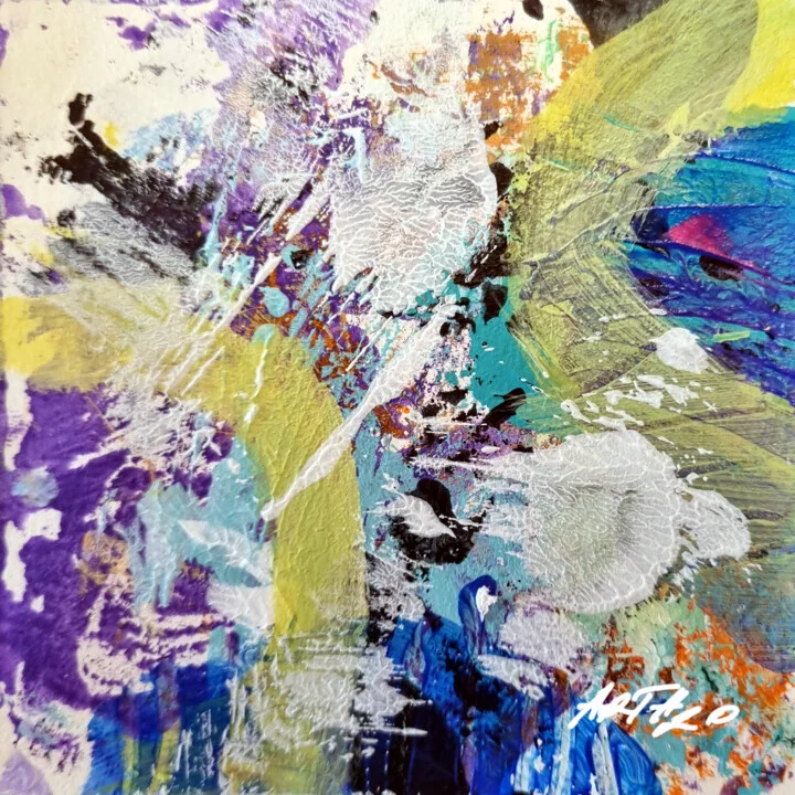 Click to view in high resolution Purple and Teal Acrylic Abstract on Paper