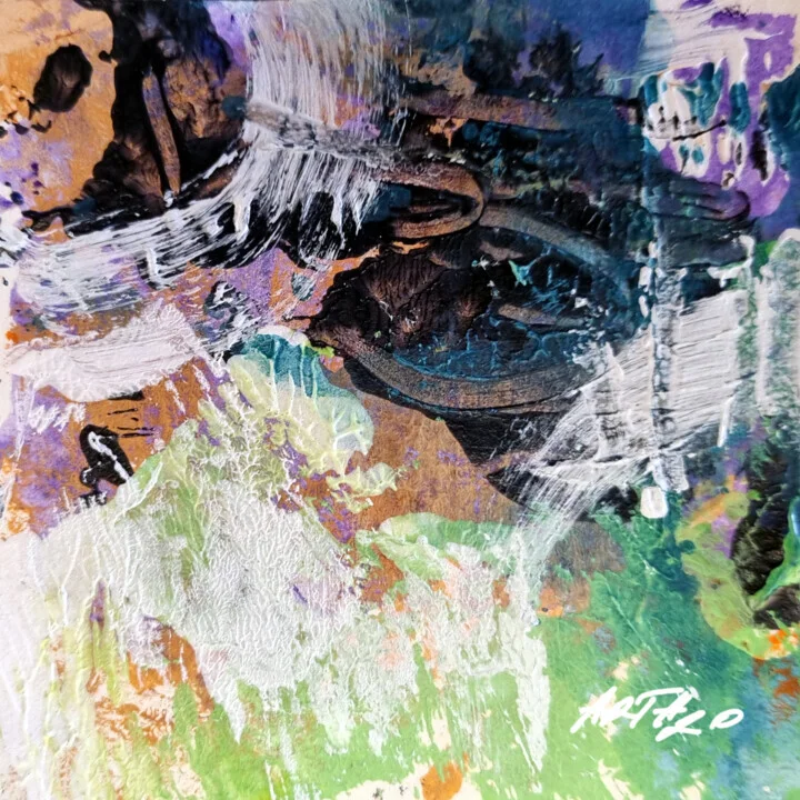 Click to view in high resolution Violet and Emerald Acrylic Abstract on Paper