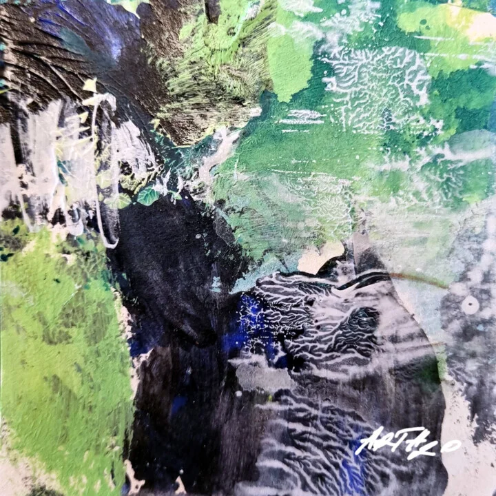 Emerald Green and Black Abstract on Paper