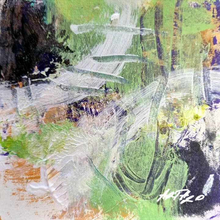 Deep Green and Violet Abstract on Paper