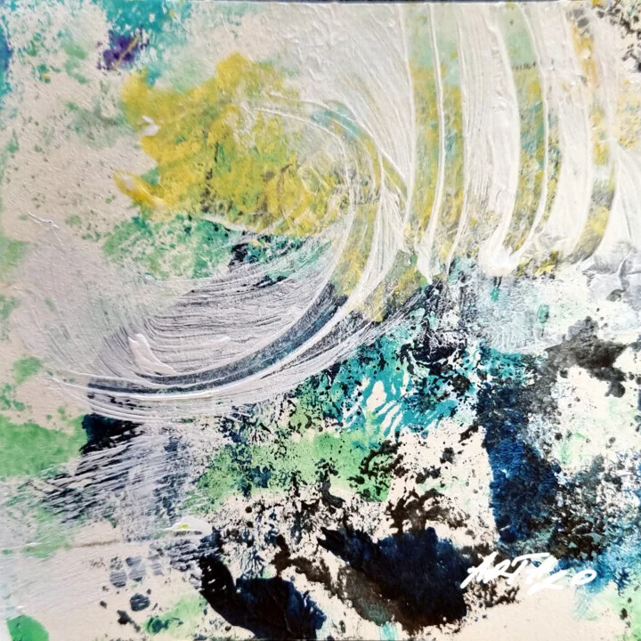 Lime Green and Cerulean Abstract on Paper