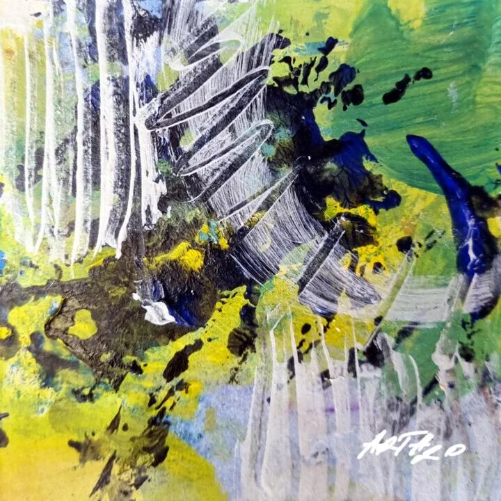 Lime Green and Deep Blue Abstract on Paper