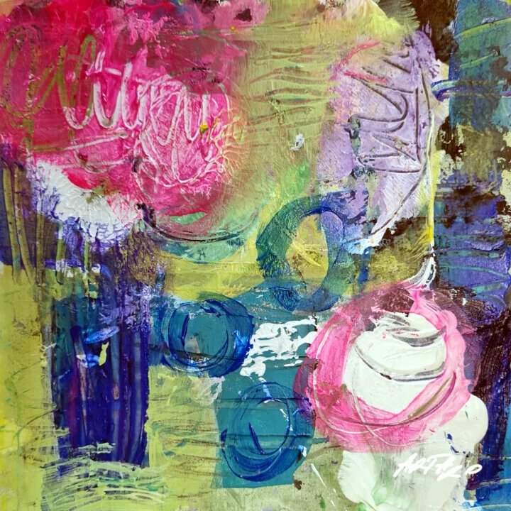 Bold Pink and Teal Abstract on Paper