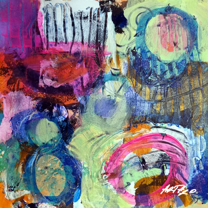 Vibrant Pink and Green Abstract on Paper