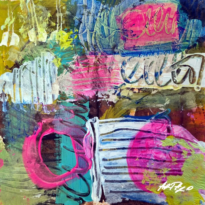 Vibrant Pink and Green Abstract on Paper