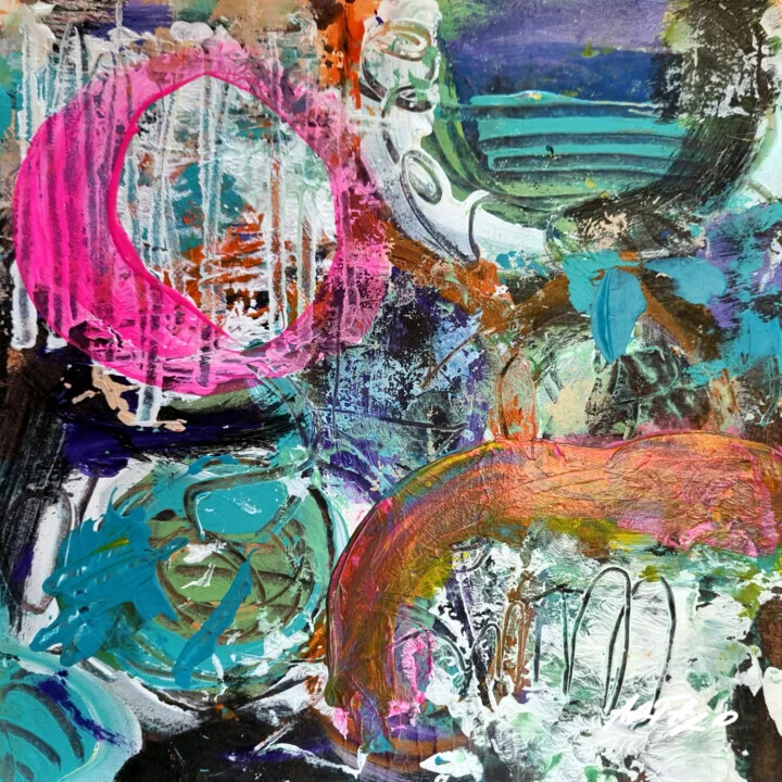 Click to view in high resolution Playful Pink and Green Acrylic on Paper