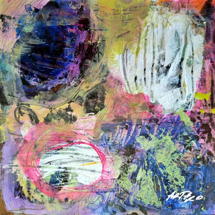 Bright Pink and Purple Acrylic Abstract on Paper