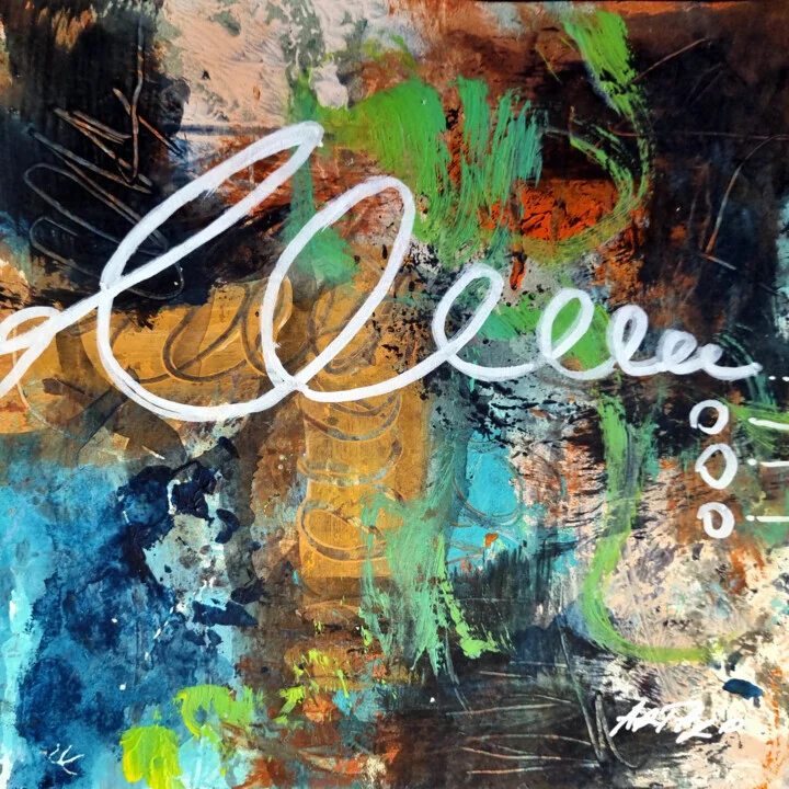 Turquoise and Orange Acrylic on Paper