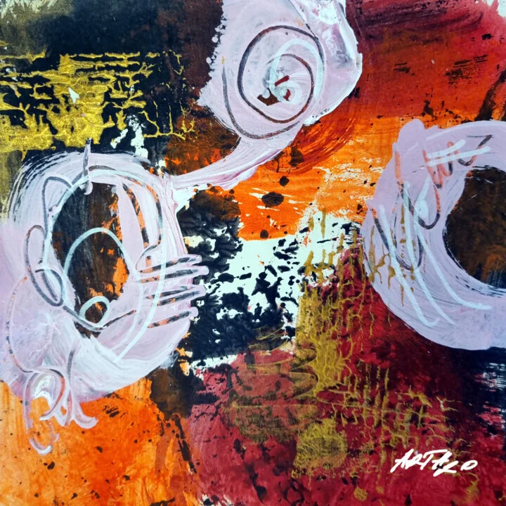 Burnt Orange and Pink Abstract on Paper