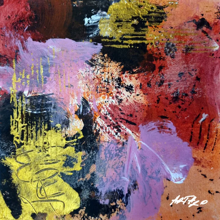 Crimson and Gold Abstract Acrylic on Paper