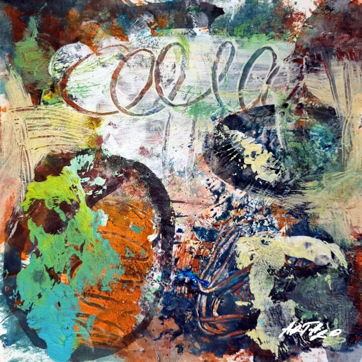 Teal and Rust Swirls on Paper