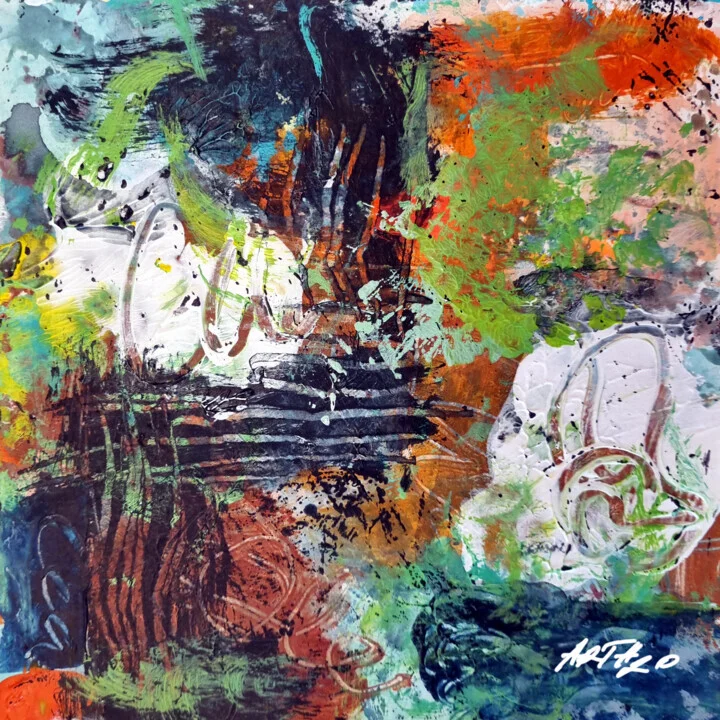 Click to view in high resolution Spring Green and Orange Acrylic on Paper