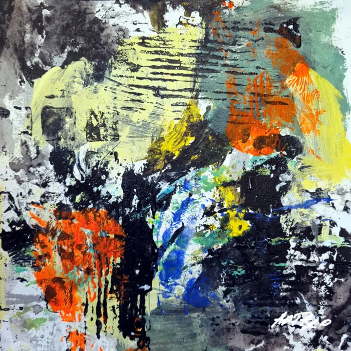 Bright Orange and Deep Blue Abstract on Paper