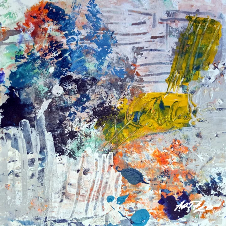 Bright Yellow and Blue Acrylic Abstract