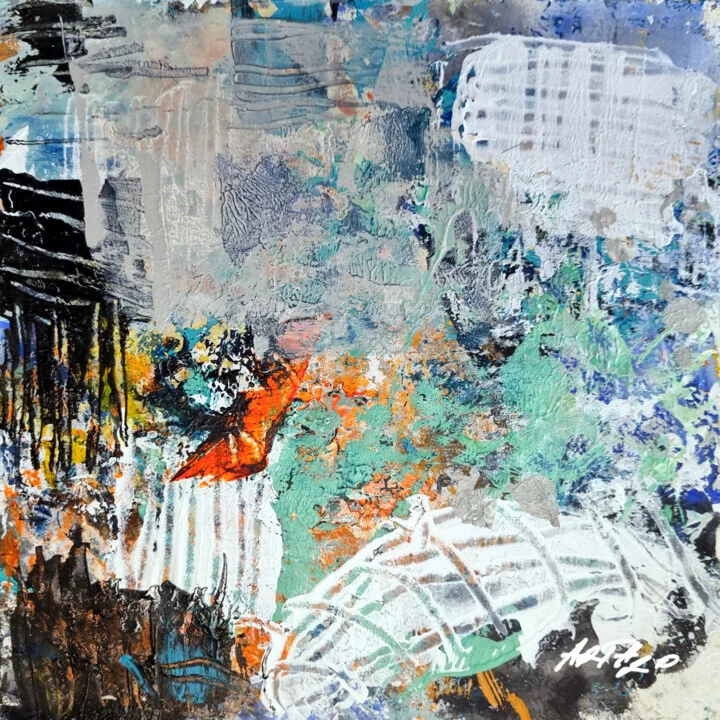 Teal and Burnt Orange Abstract on Paper