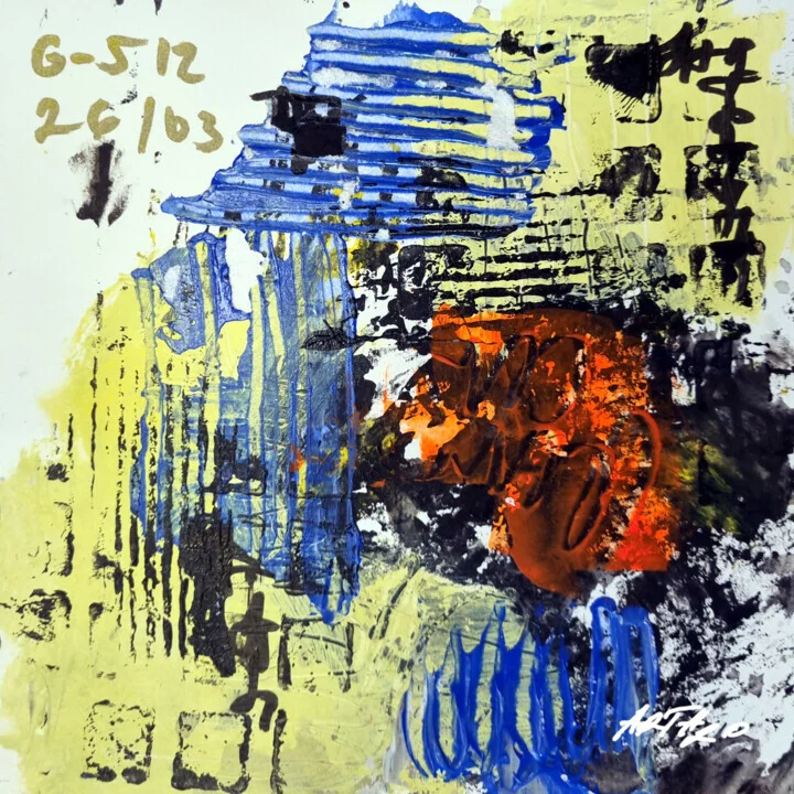 Golden Yellow and Deep Blue Abstract on Paper