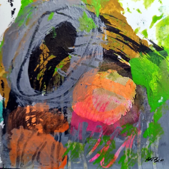 Neon Green and Orange Abstract on Paper