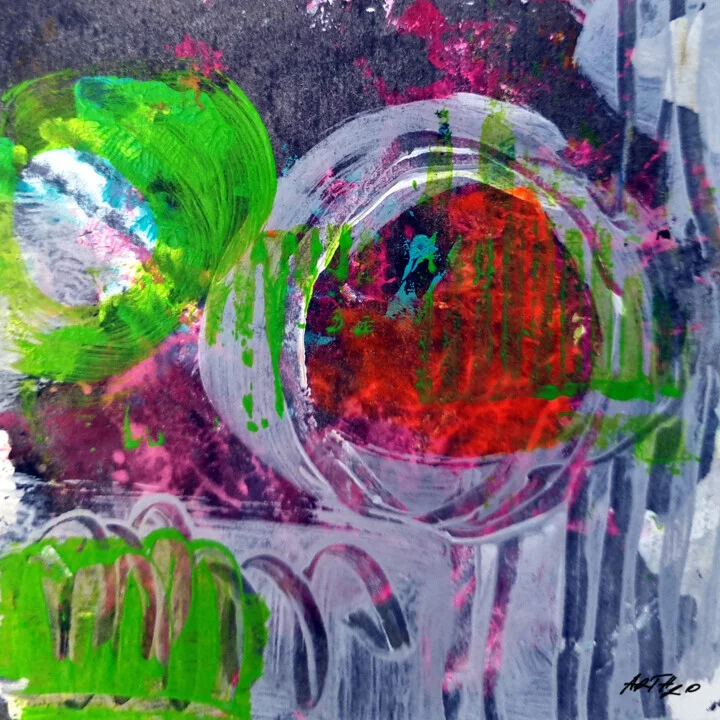 Electric Green and Red Acrylic on Paper