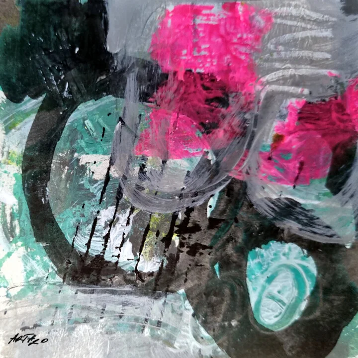 Fuchsia and Teal Abstract on Paper