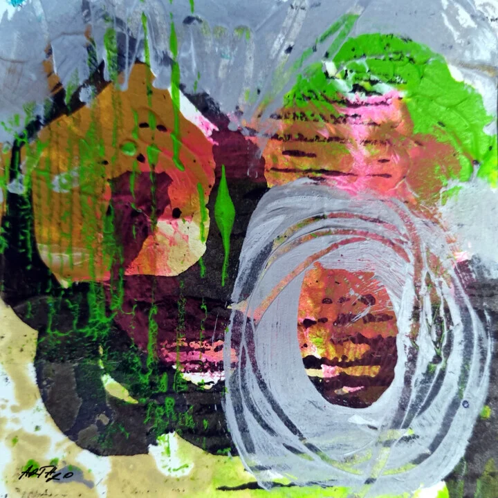 Vivid Pink and Green Acrylic Abstract