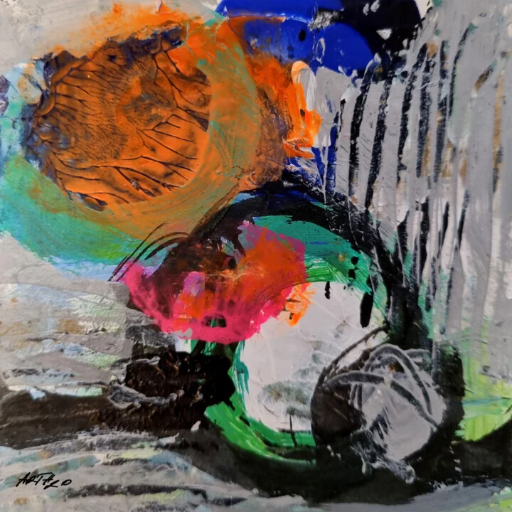 Orange and Green Abstract on Paper