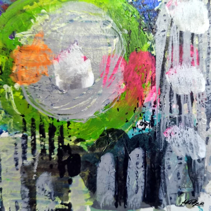 Lively Green and Pink Acrylic on Paper