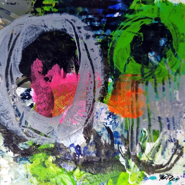 Neon Pink and Green Playful Abstract on Paper