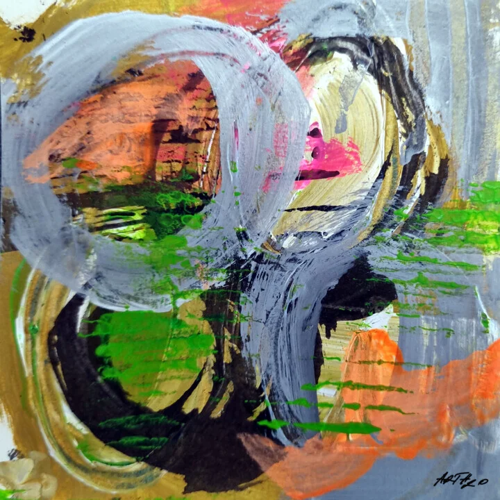 Gold and Green Acrylic Abstract on Paper