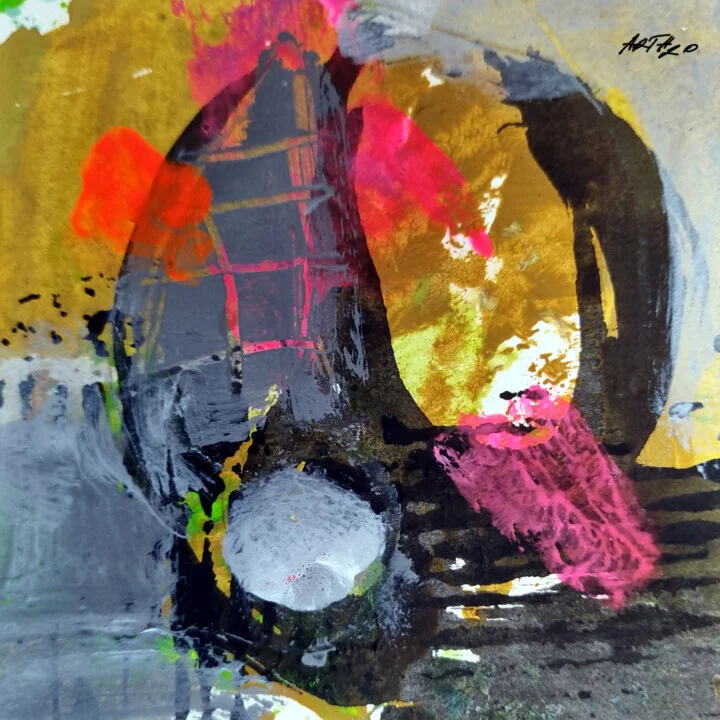 Golden and Fuchsia Abstract on Paper