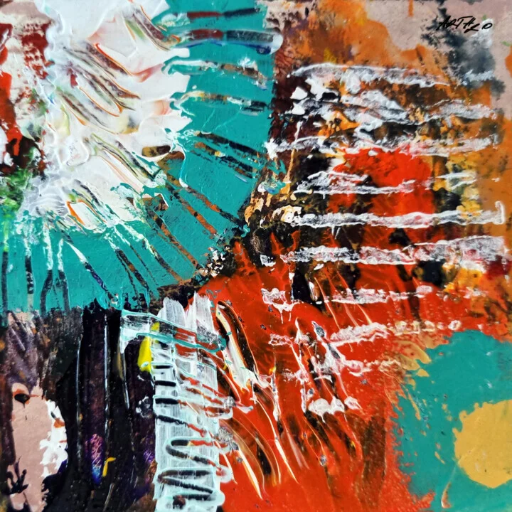 Turquoise and Burnt Orange Abstract on Paper