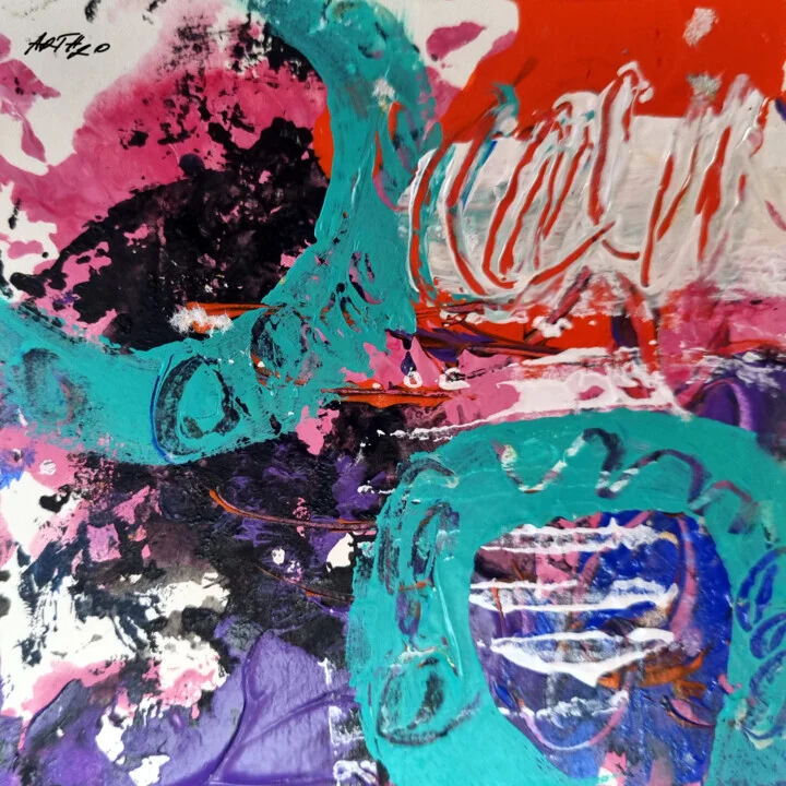 Turquoise and Purple Acrylic Abstract