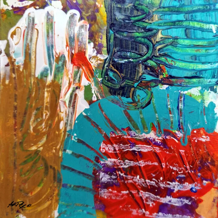 Teal and Gold Acrylic on Paper