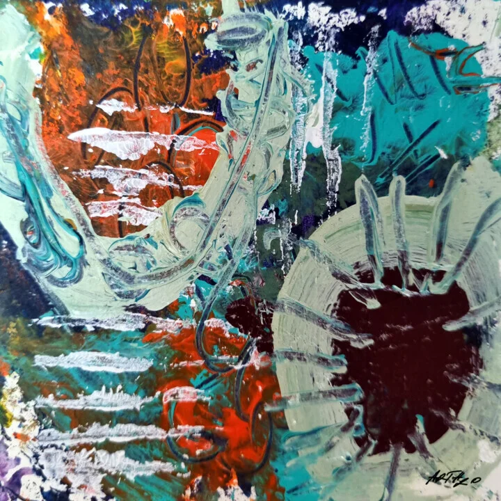 Teal and Orange Swirls on Paper