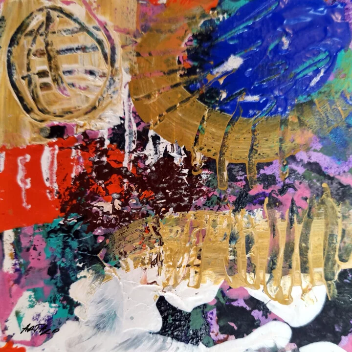 Gold and Blue Abstract on Paper