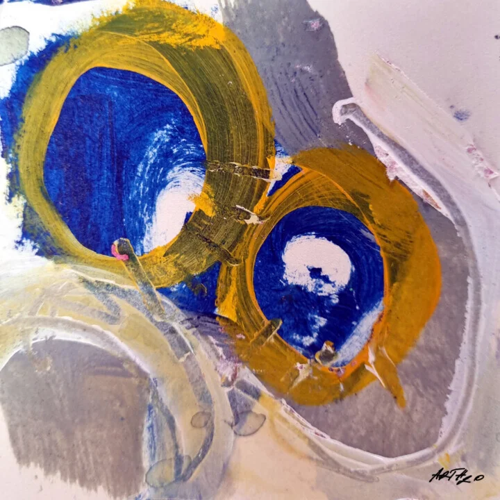 Cobalt and Golden Ochre Abstract on Paper