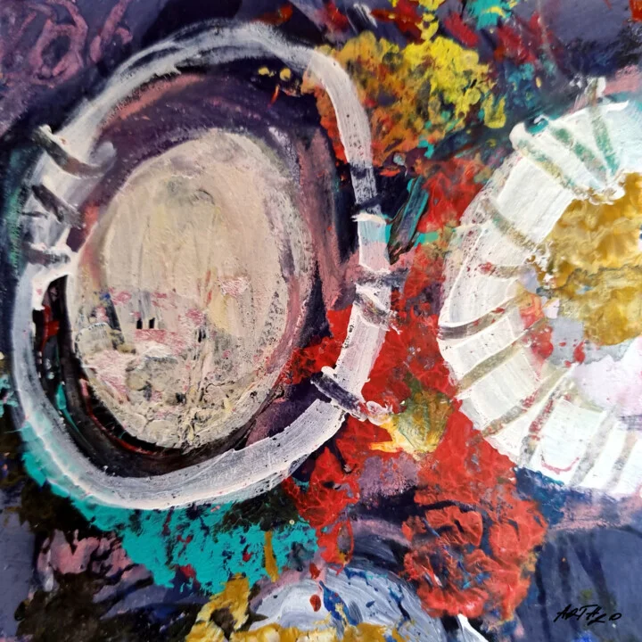 Crimson and Gold Abstract on Paper