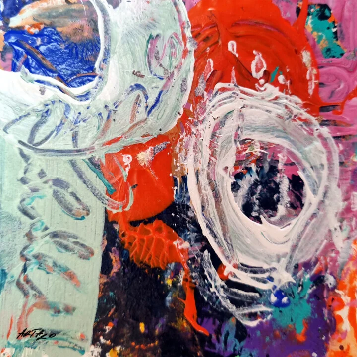 Cerulean and Orange Swirls on Paper