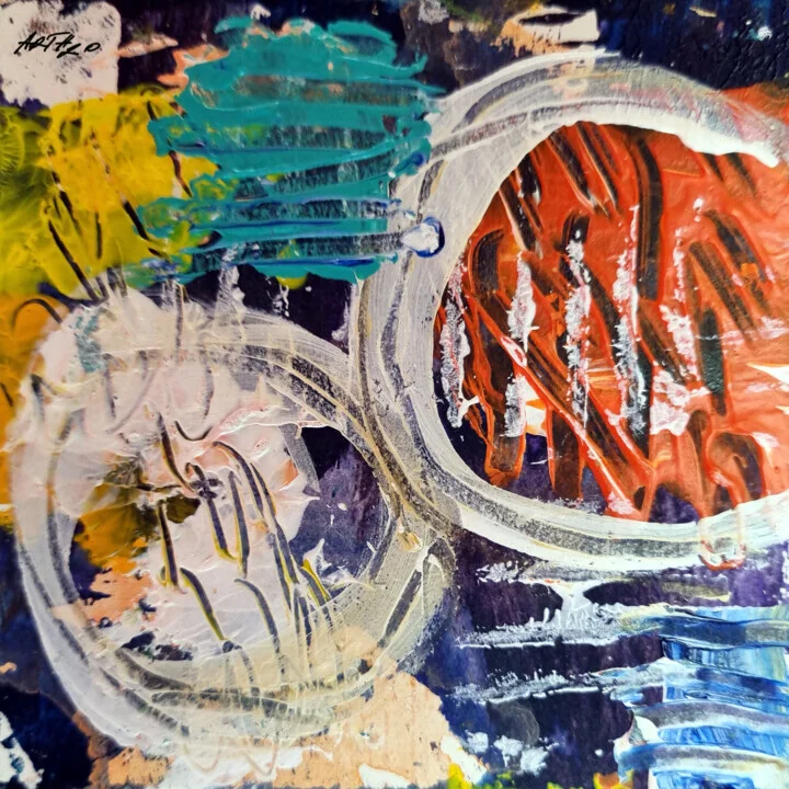 Turquoise and Crimson Swirls on Paper