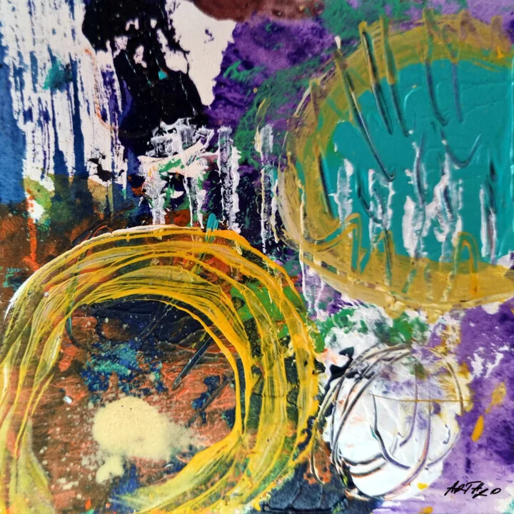 Turquoise and Ochre Swirls on Paper