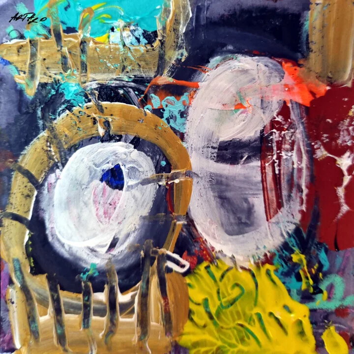 Vibrant Yellow and Blue Acrylic Abstract