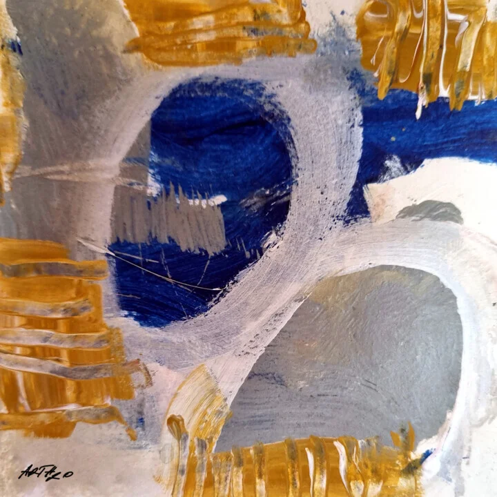 Golden and Deep Blue Acrylic on Paper