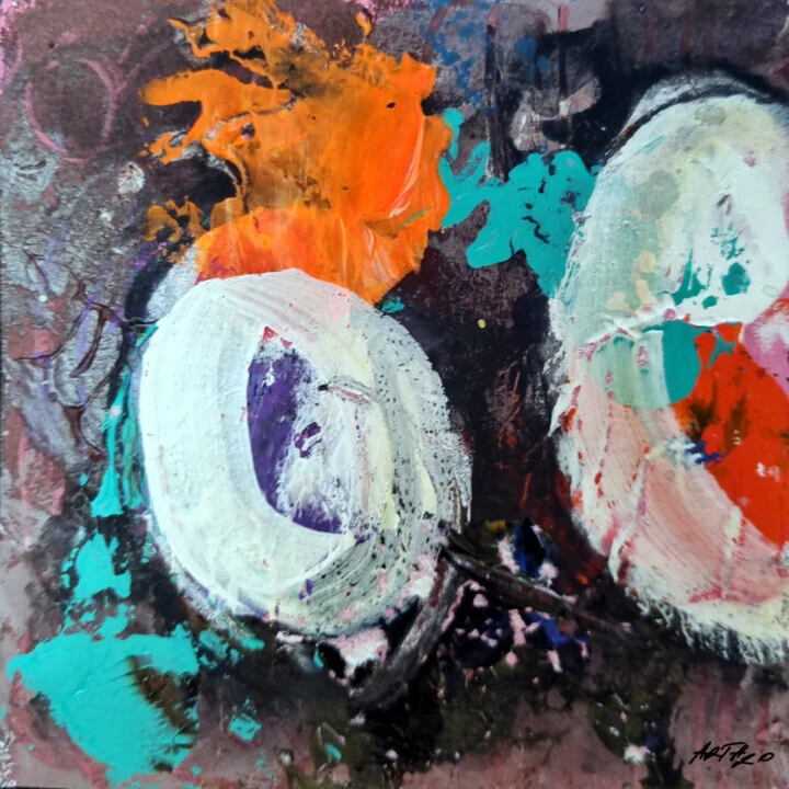 Teal and Orange Abstract on Paper