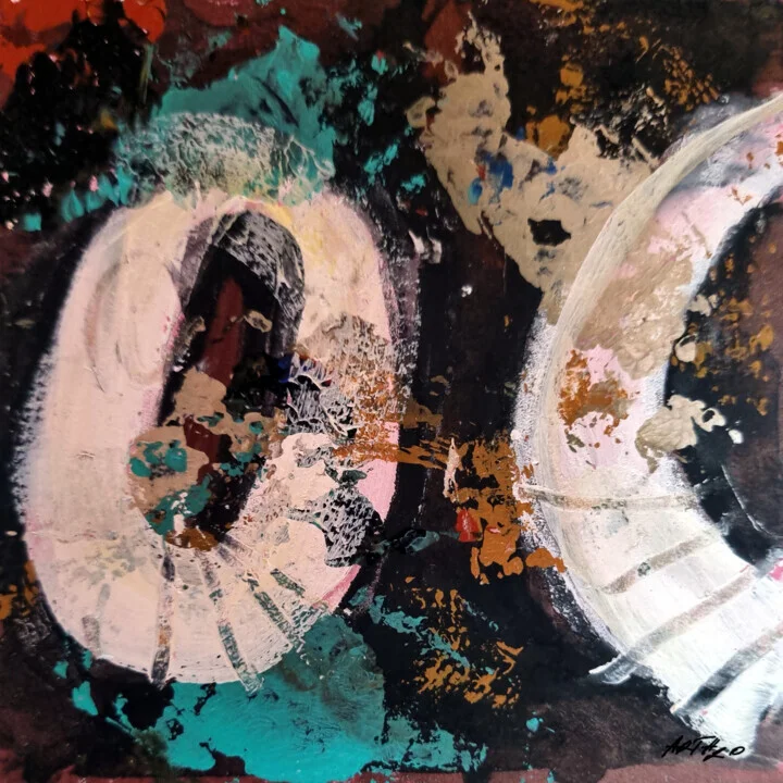 Turquoise and Gold Acrylic Abstract on Paper