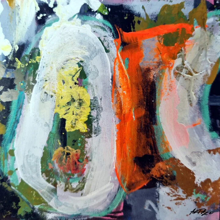 Sunny Yellow and Fiery Orange Abstract on Paper