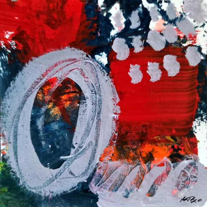 Crimson and Navy Abstract on Paper