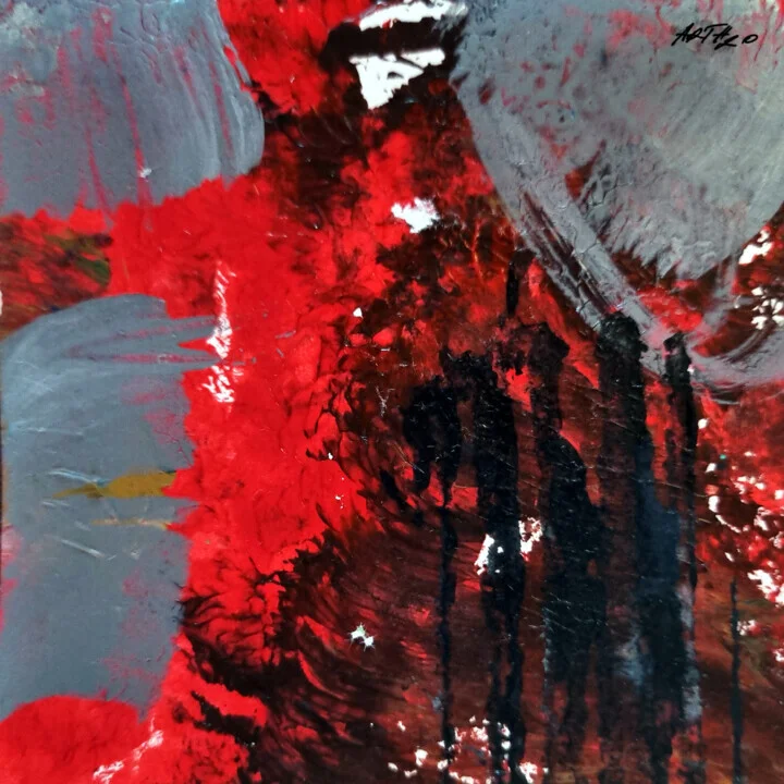 Crimson and Black Abstract on Paper