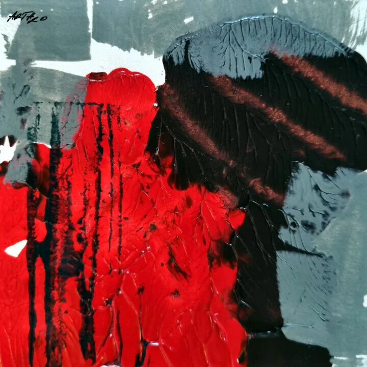 Crimson and Black Abstract Acrylic on Paper