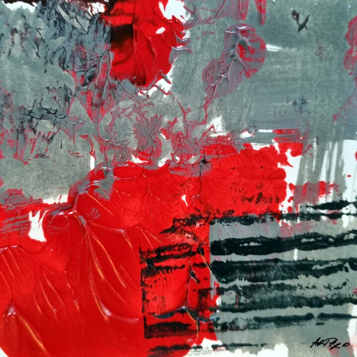 Crimson Acrylic Abstract with Gray Accents