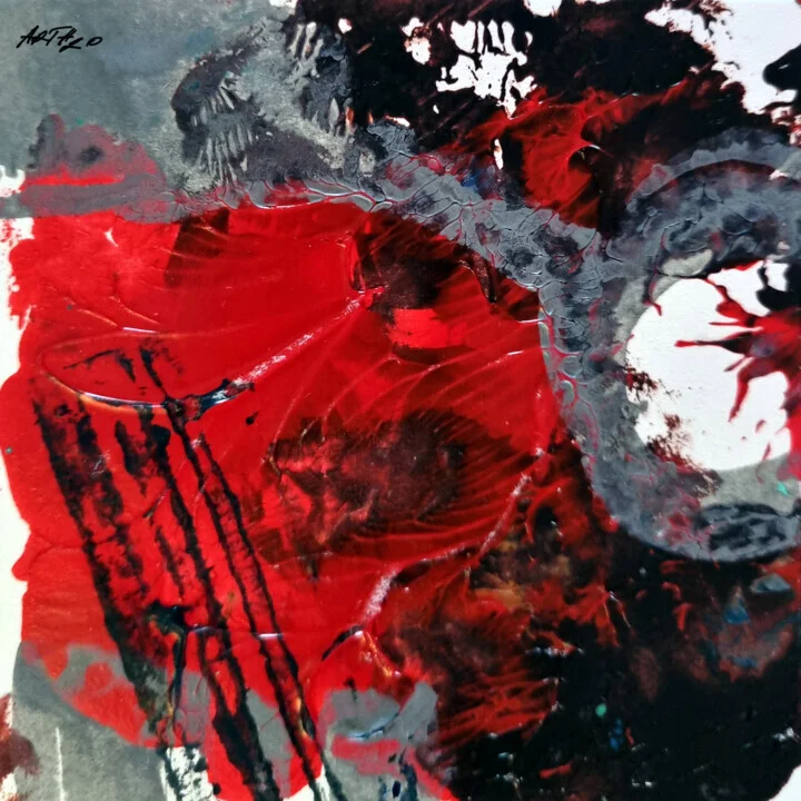 Crimson and Gray Acrylic on Paper