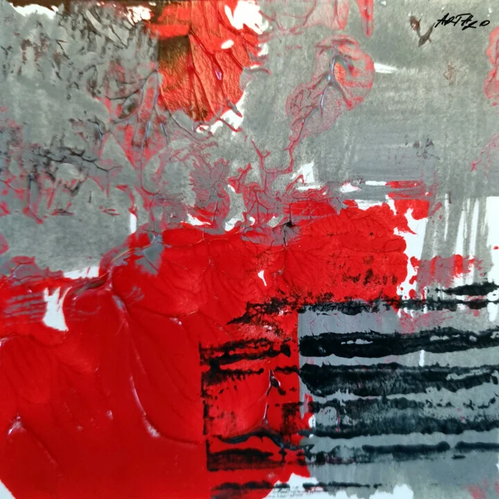 Crimson and Gray Dynamic Abstract on Paper